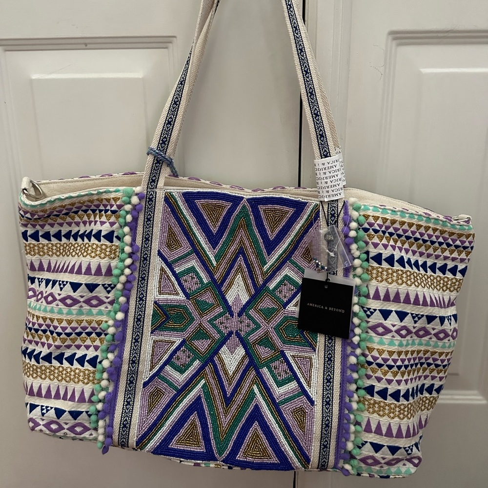 NWT - America & Beyond Colored Hand Beaded Tote 3 Piece Set